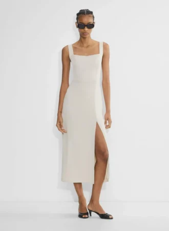 90er-Jahre-Midi-Kleid aus Satin mit Schlitz