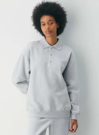 Cozy Sweatfleece Boyfriend-Polo-Sweatshirt