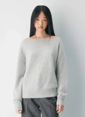 Essential Cashmere Pullover mit lockerem U-Boot-Ausschnitt