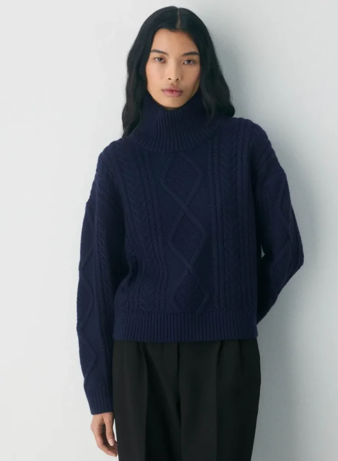 Heritage Knit Merinowolle Hi-Hip Rollkragenpullover