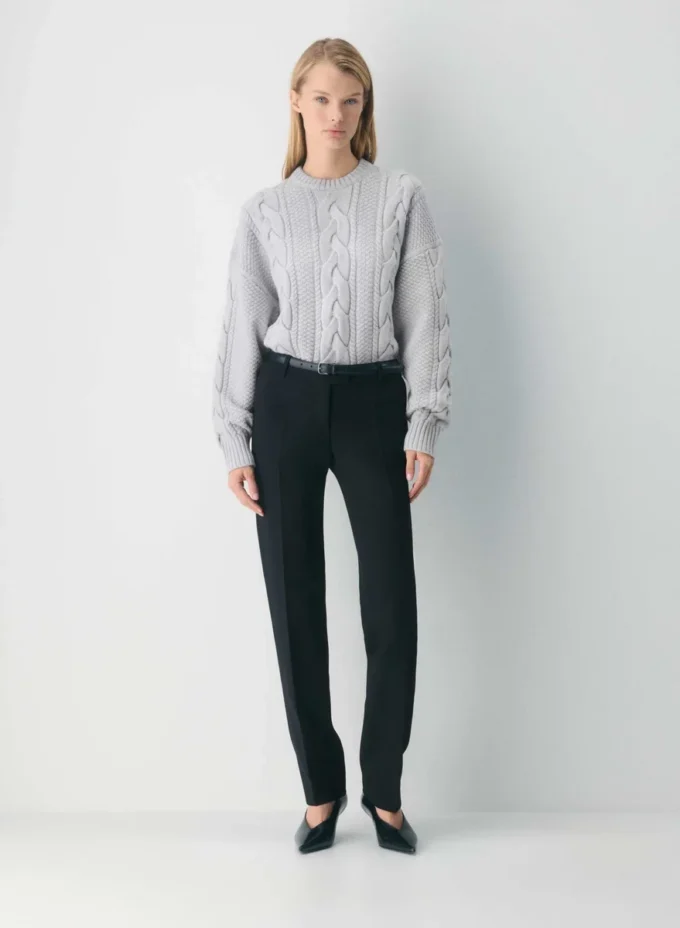 Heritage Knit Merinowolle-Pullover mit Rundhalsausschnitt und hoher Hüftlänge