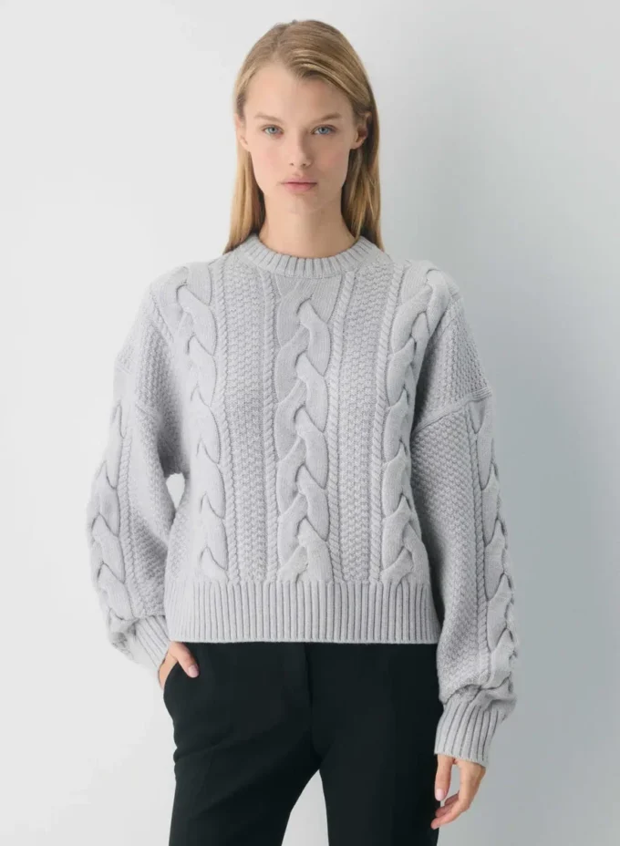 Heritage Knit Merinowolle-Pullover mit Rundhalsausschnitt und hoher Hüftlänge