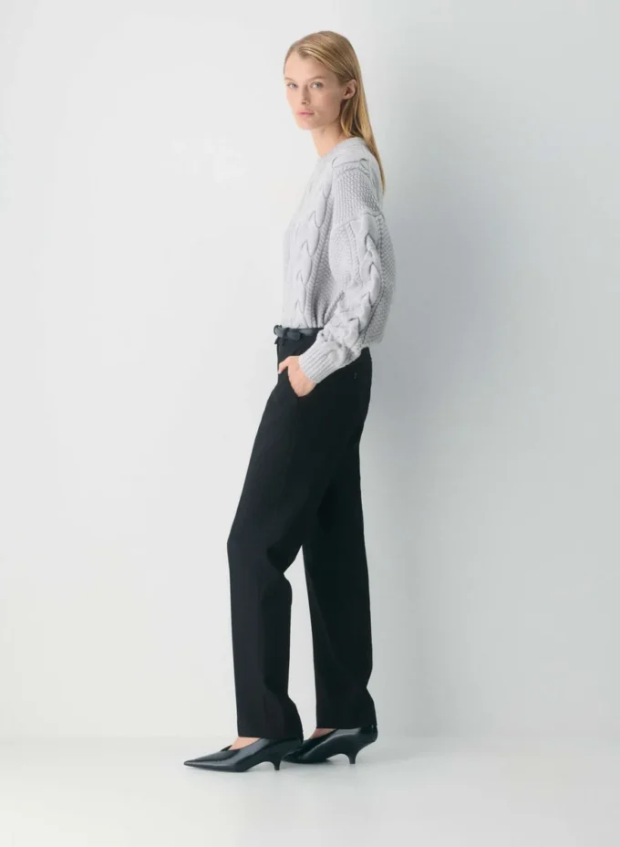 Heritage Knit Merinowolle-Pullover mit Rundhalsausschnitt und hoher Hüftlänge