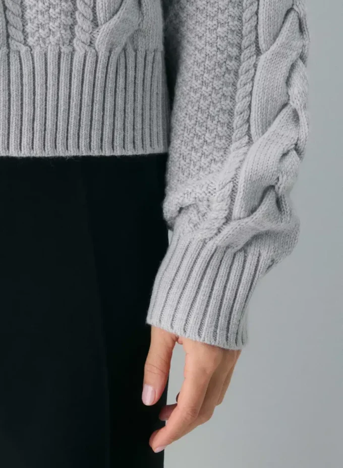 Heritage Knit Merinowolle-Pullover mit Rundhalsausschnitt und hoher Hüftlänge