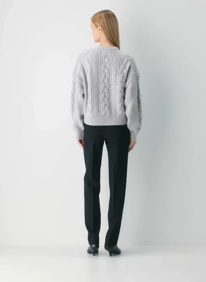 Heritage Knit Merinowolle-Pullover mit Rundhalsausschnitt und hoher Hüftlänge