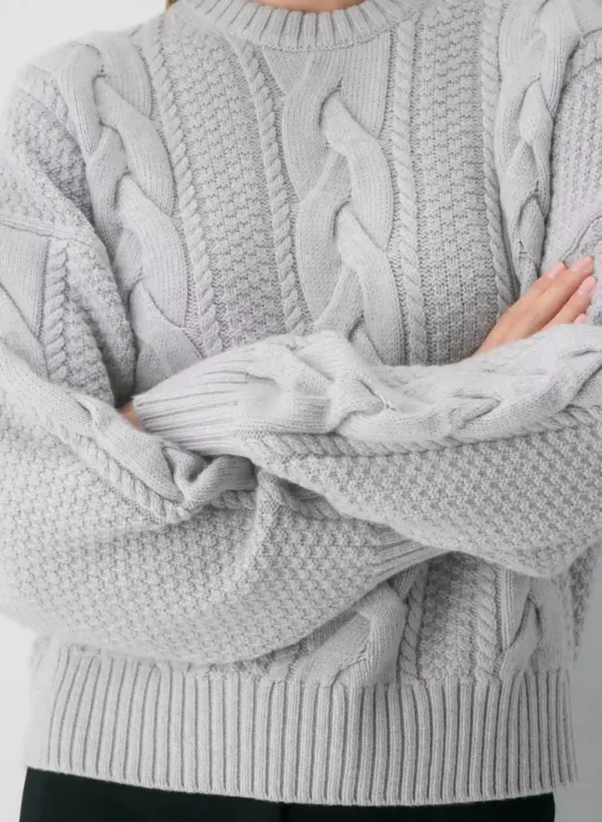 Heritage Knit Merinowolle-Pullover mit Rundhalsausschnitt und hoher Hüftlänge