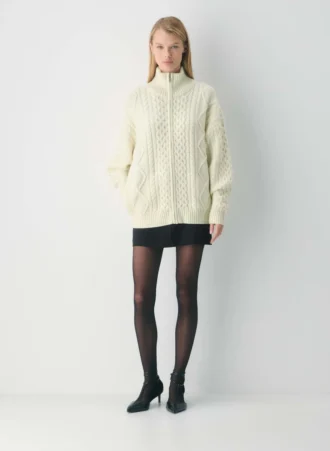 Heritage Knit Merinowolle Rollkragenpullover mit Reißverschluss