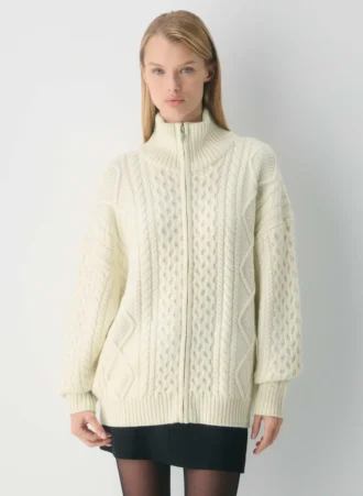 Heritage Knit Merinowolle Rollkragenpullover mit Reißverschluss