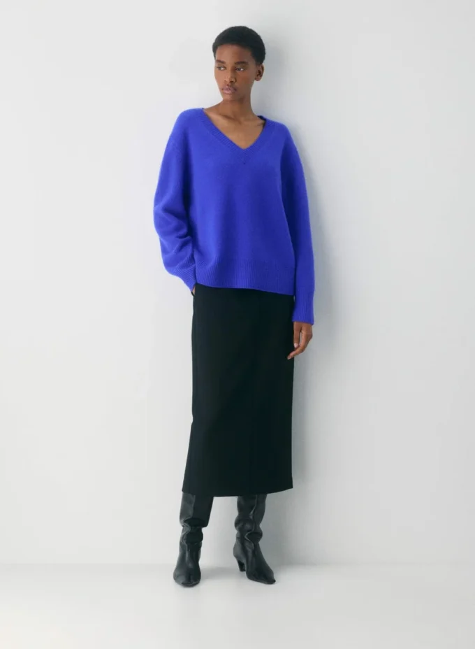 Plüschkaschmir-Pullover mit übergroßem V-Ausschnitt