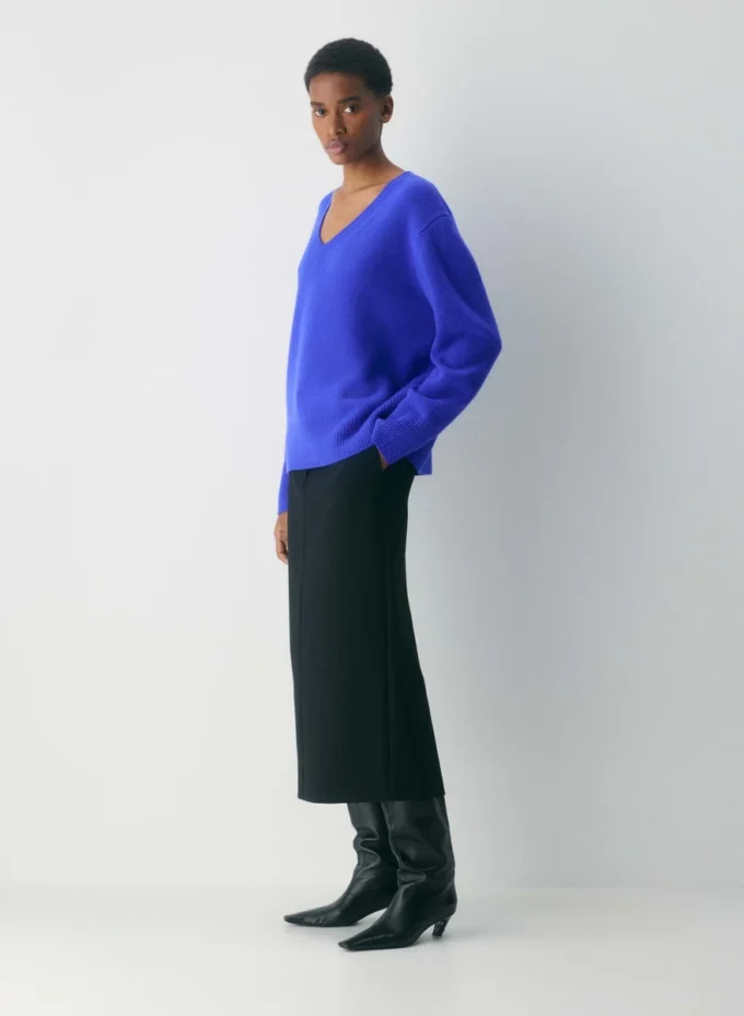 Plüschkaschmir-Pullover mit übergroßem V-Ausschnitt