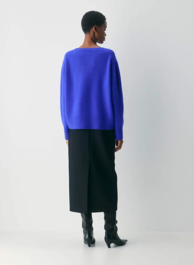 Plüschkaschmir-Pullover mit übergroßem V-Ausschnitt